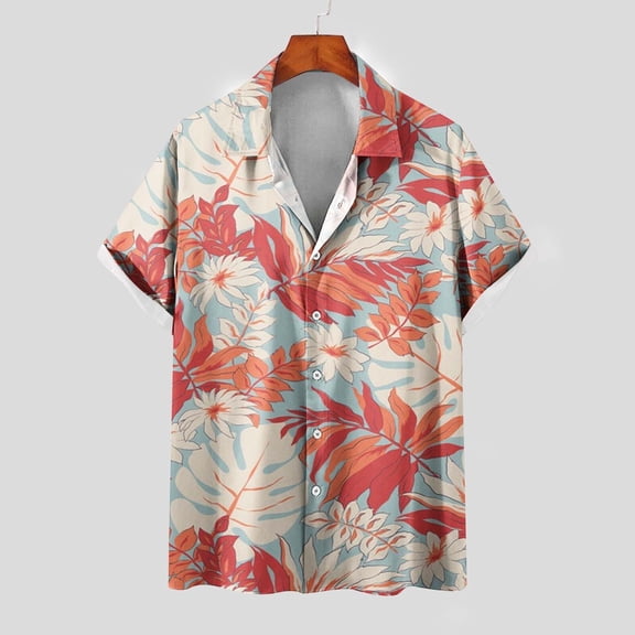 Njoeus Mens T-Shirts Men'S Button T Shirt Hawaiian Printed Lapel Short Sleeve Beach Shirt Blouse Tops Tropical Tee （Big & Tall Size)