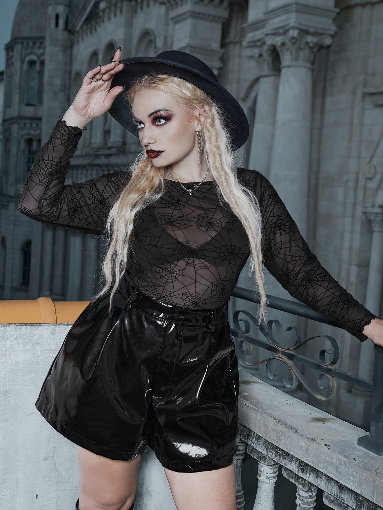 Spider Web Print Sheer Mesh Top 