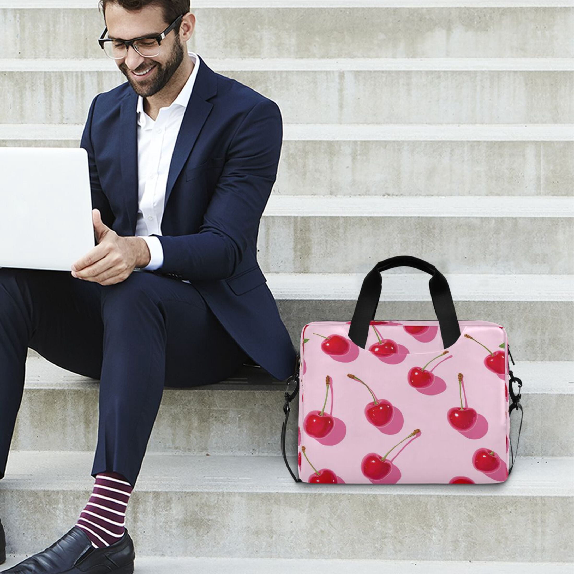16" Laptop Tote Bag Laptop Sleeve Case Computer Briefcase for Work & Travel Red Cherries