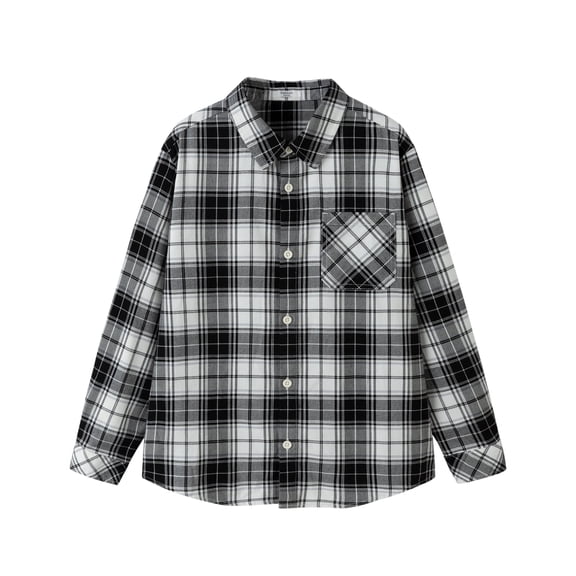 Balabala Boys' and Girls' Long Sleeve Flannel Shirt, Toddler & Kids Plaid Button Down, Soft Cotton Blend, Casual Fall Outerwear