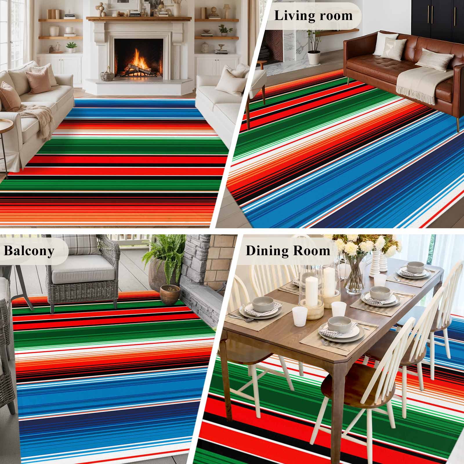 6'x9' Area Rugs, Mexican Serape Indoor Outdoor Area Rug for Living Room Bedroom, Colorful Stripes Vertical Lines Abstract Washable Bathroom Rugs Kitchen Floor Carpet Mats Home Decor Aesthetic