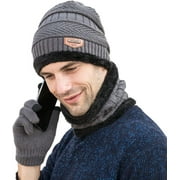 3 Pieces Winter Warm Hat Scarf Glove Set Knit Thick Beanie Scarves Cap for Men