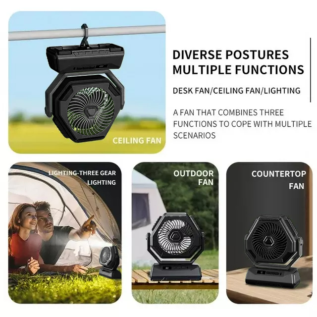 Fiuion WM4-HWFS01 3-Speed Rechargeable Battery Powered Outdoor Camping Tent Fan