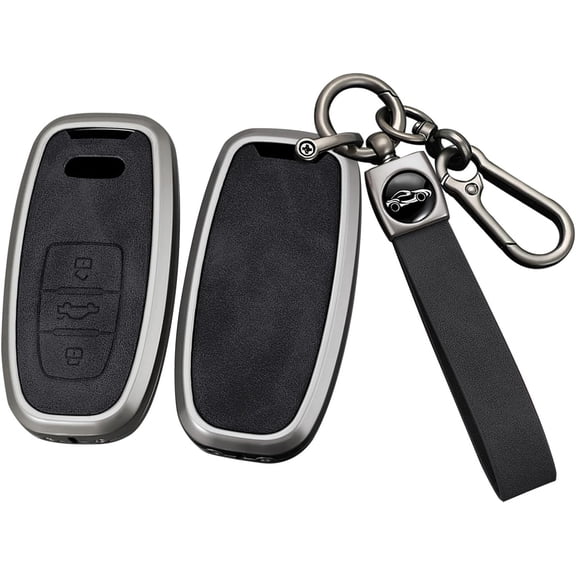 Metal Leather 3 Button Flip Key Fob Cover Fit for Audi A1 A3 2015 Q3 Q7 R8 A6L TT S6 Key Case Keyless with Leather Keychain