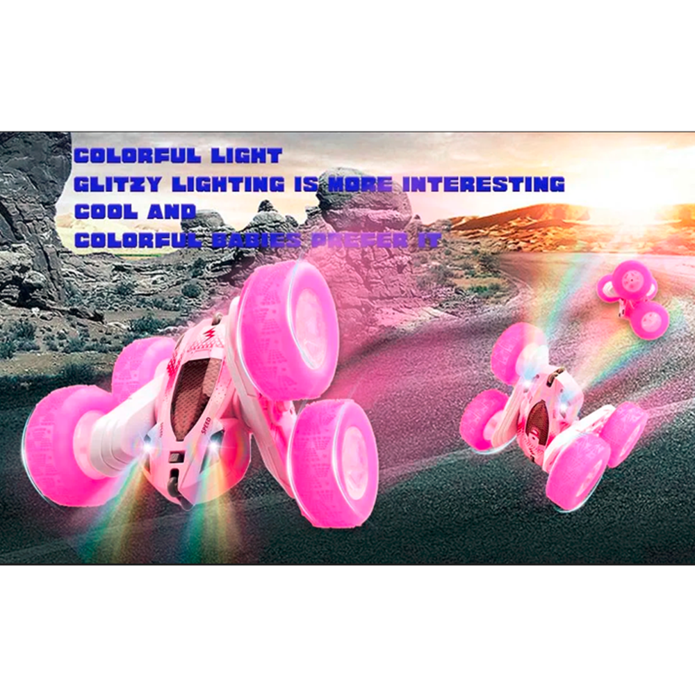 Roofworld 2.4G RC Stunt Cars Double Sided Flip Remote Control 360 Rotation off Road Rc Drift Pink