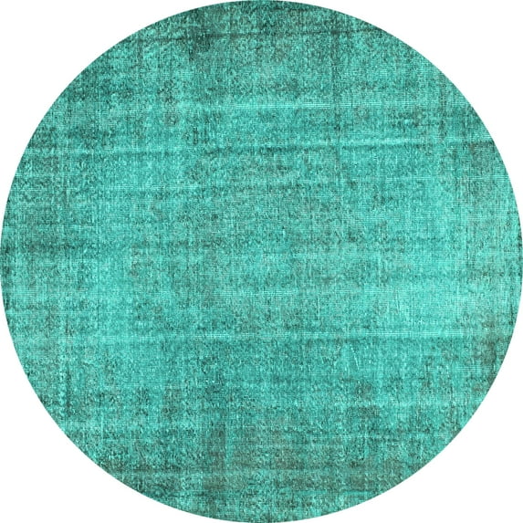 Ahgly Company Machine Washable Indoor Round Abstract Turquoise Blue Contemporary Area Rugs, 3' Round