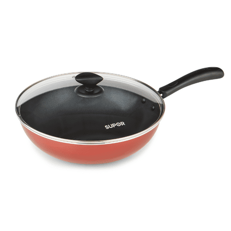 

Supor 12 inch Nonstick Wok with Traditional Handle & Glass Lid Red