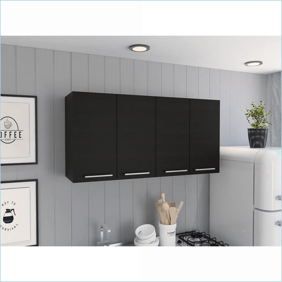 4-Door Wall Cabinet, Wengue Finish | Manufactured Wood | Wall Mounted