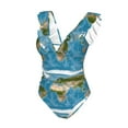 thumbnail image 4 of Yiaed Earth View World Map Print Women's Ruffled One Piece Swimsuit V Neck Swimwear Slimming Monokini for Woman-Small, 4 of 8