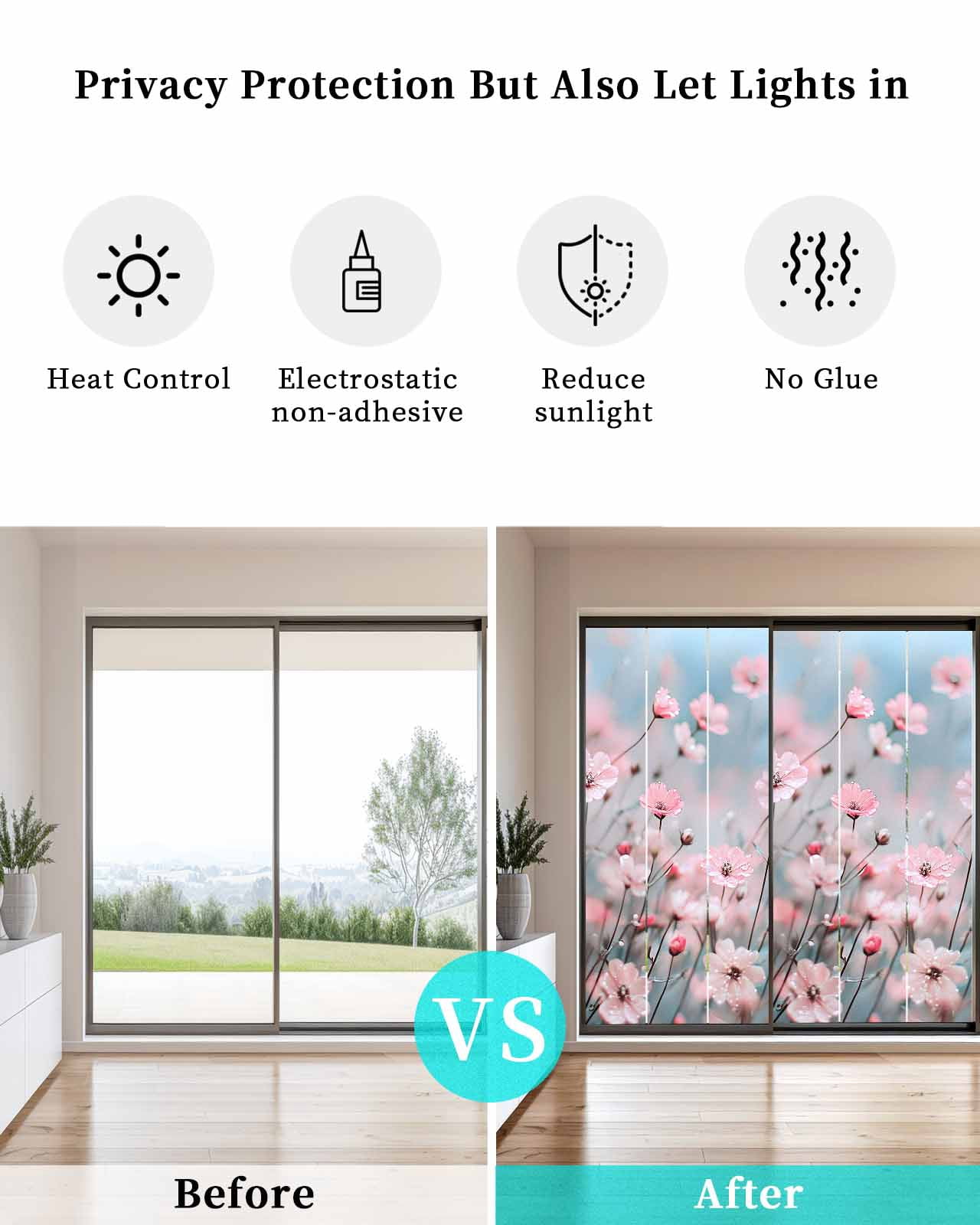 Window Privacy Film Pink Summer Spring Floral Stained Glass Window Film Decorative Sun Block Window Cover Farmhouse Flowers Window Clings Static Adhesive Sticker for Bathroom 35.4"x78.7"