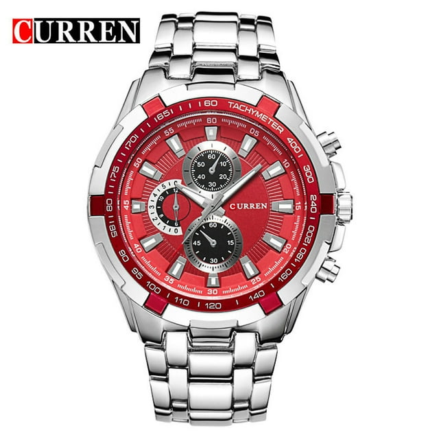 CURREN 8023 Homme Rouge Affaires Quartz Étanche Acier Inoxydable Montre de Sport Mode Montre-Bracelet