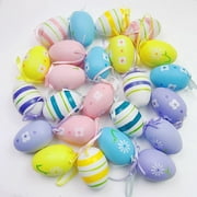 Jlong Easter Hanging Eggs, 24Pcs Multicolored Plastic Easter Egg Hanging Tree Ornament, Decorative Hand Painted Eggs DIY Crafts for Home Office Party Supplies Gifts