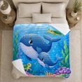thumbnail image 5 of Whales and Sea Turtles in Bright Coral Reef, Cheerful Whimsical Style for Ocean Lovers, Blue Underwater Friends and Birthday Gift, Cozy Flannel Blanket for Playroom and Bedroom, Home Decor, 5 of 9
