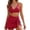 Red, variant on Fmbrln Bikini Sets for Women with Skirts 2 Piece Swimsuits Fashion V Neck Adjustable Strap Side Drawstring Ruffle Hem Solid Bathing Suits