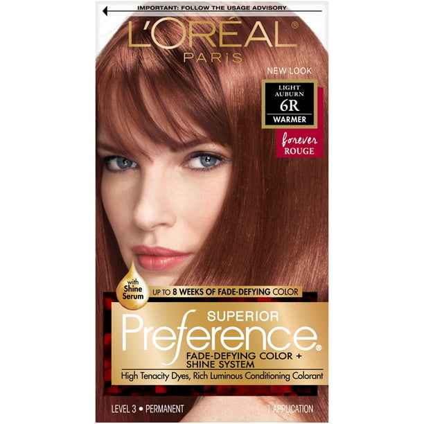 L'Oreal Paris Superior Preference Fade-Defying Shine Permanent Hair Color,  6R Light Auburn, 1 Kit 