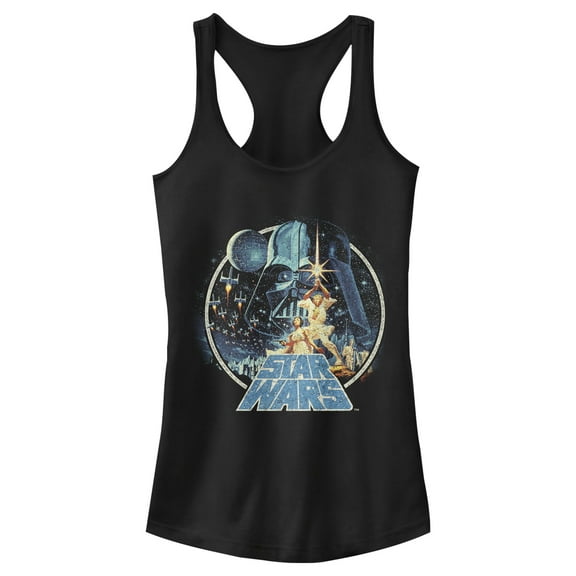 Junior's Star Wars Classic Scene Circle Racerback Tank Top Black Large