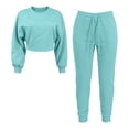 thumbnail image 6 of Ashirexll Womens 2 Piece Outfits Solid Color Round Neck Long Sleeve Top with Drawstring Double Pocket Elastic Waist Pants Winter Set, 6 of 6