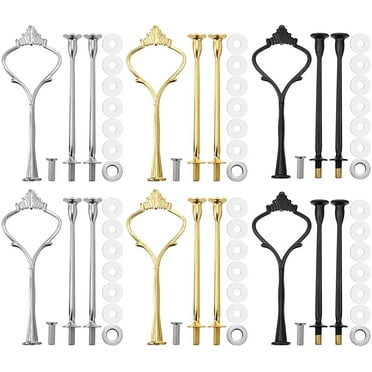 6 Set Hardware Fittings for Cake Stand Mold Crown 3 Tier Cake Stand Fittings Hardware Holder for Resin Crafts DIY Making Cupcake Serving Stand Decoration (Black, Silver, Gold)