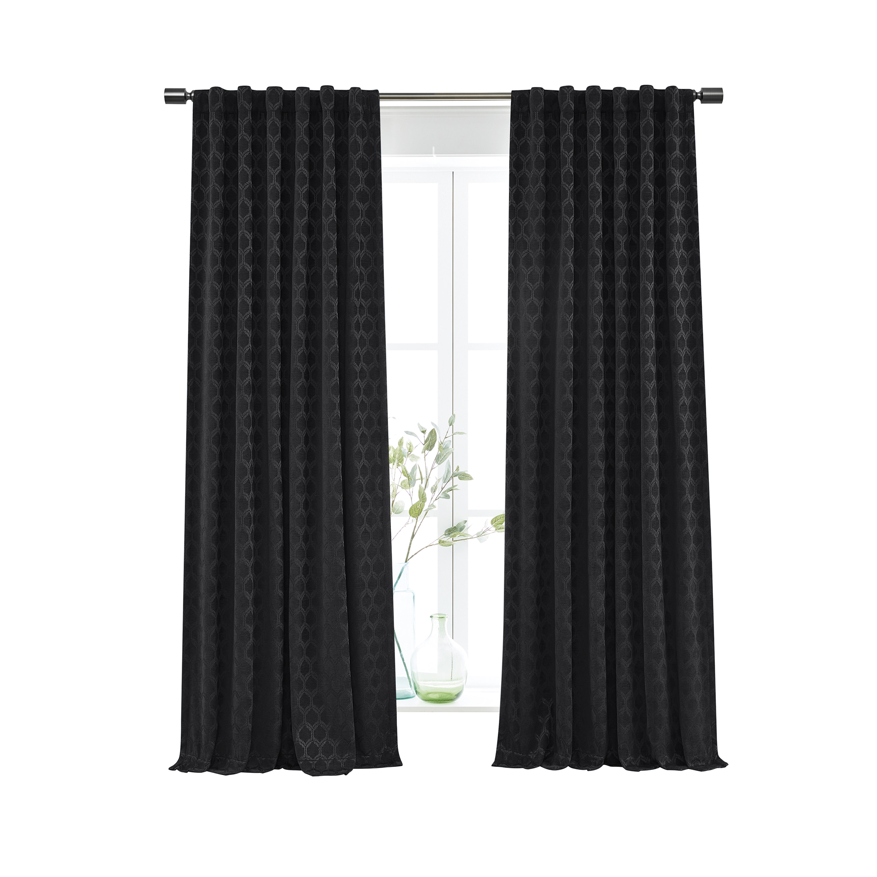 Better Homes & Gardens Jacquard Velvet Blackout Curtain Rod Pocket/Back Tab Indoor Single Panel, Rich Black, 50" W x 84" L, Adult