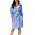 thumbnail image 2 of Alitao Robes for Women Lounge Sets Women's Solid Colour Long Sleeve Pocket Hooded Knee Short Plush Pajamas Robe Homewear Bathrobe Fuzzy Robe Women'S Sleepwear Blue L, 2 of 5