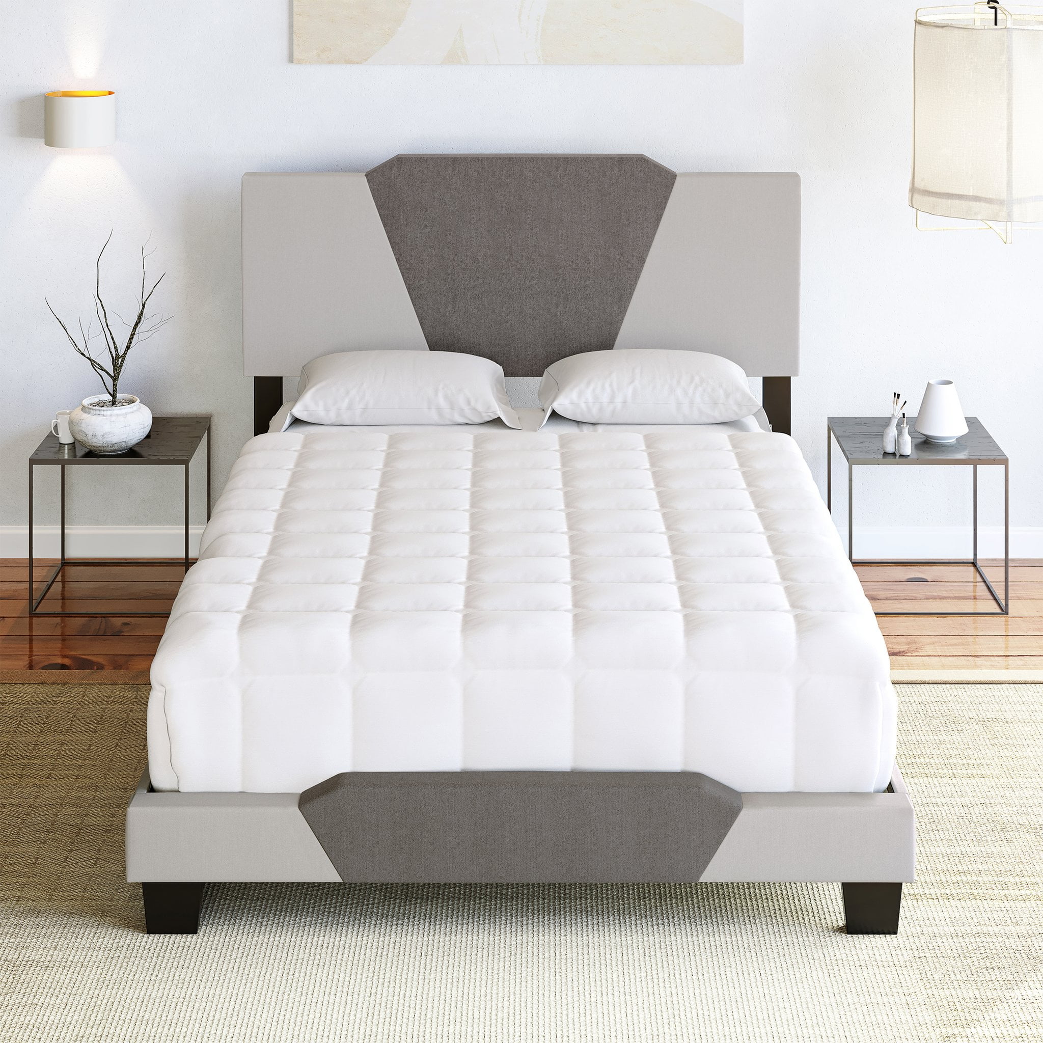 Boyd Sleep Tuscany Brown Linen Queen Size Fully Upholstered Platform Bed Frame with Adjustable Headboard, Qualified Box Spring or Foundation Required for Use