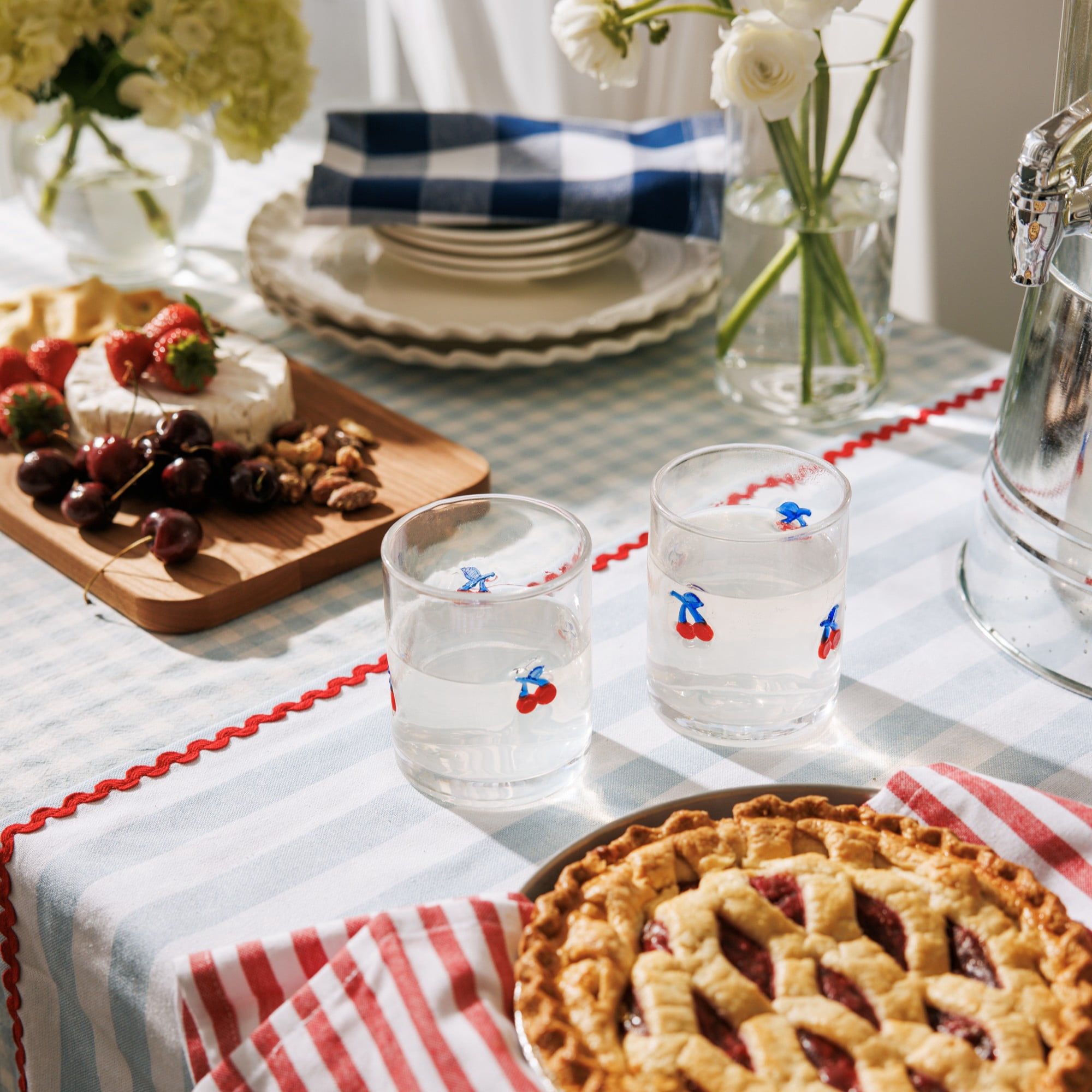 Thyme & Table Charm Icon Drinkware Patriotic Cherries Drinking Glasses, 12 fl oz, Set of 2
