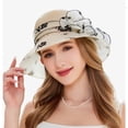 thumbnail image 4 of CENTIE Sun Hats Womens Dress Hat Wide Leaf Flower Bridal Shower Sun Hat Beach Hat Beige, 4 of 8