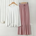 thumbnail image 2 of Buigttklop Soft Comfortable Ice Silk Long Sleeve T-Shirt Two Piece Set Loose Wide-Leg Pants,Breathable Sleeve Pajama Women Set, 2 of 3