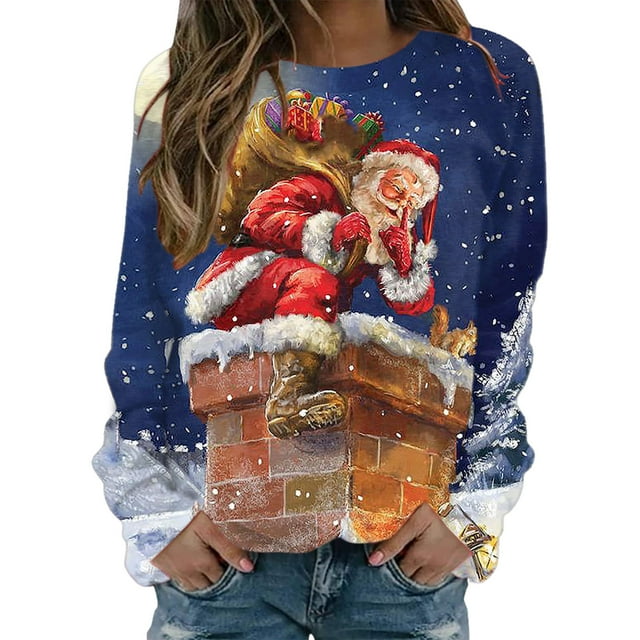 Chandail en Molleton de Noël pour Femmes, Cardigan à Manches Longues, Veste Mi-Longue, Col Rond, Pull Imprimé Mode