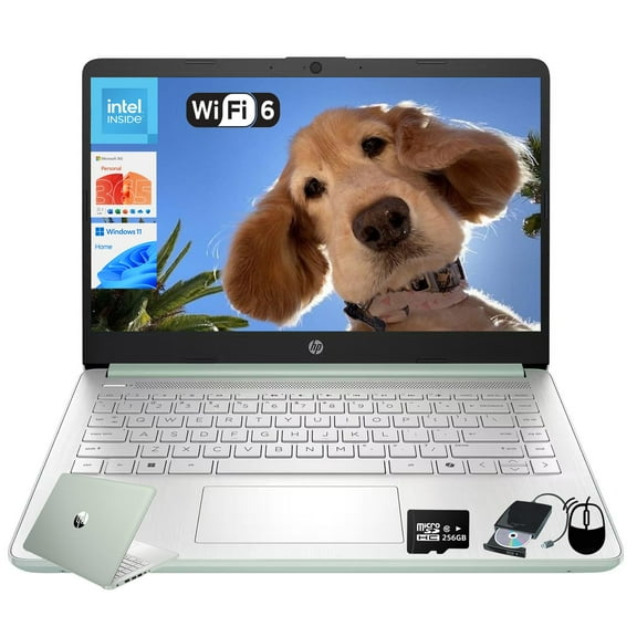 HP 14" Laptop Student Business Computer - 2025 New Version, Intel N150 Processor, 1-Year Microsoft 365, Win 11 Home, Copilot AI, 12Hr Battery, 16GB RAM 384GB Storage (128GB UFS 256GB MSD) Green