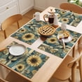 thumbnail image 5 of Yellow Sunflower Placemats Set of 6 Butterfly Leaves Teal Striped Retro Place Mats Indoor Wipeable Table Mats Washable Cloth Dining Table Placemats for Kitchen Holiday Party Home Decor 13x19 Inch, 5 of 9