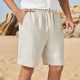 thumbnail image 2 of GUZOM Mens Linen Cotton Blend Shorts 60% Cotton 40% Linen Elastic Drawstring Waist Relaxed Fit Casual Beach Shorts with Pockets, Beige Khaki Cream,Size S, 2 of 7