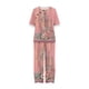 thumbnail image 4 of ICHUANYI Clearance Women's Summer Printed Half Sleeve Round Neck Cropped Top + Casual Pants Suit Set Two Piece Lounge Set(Pink, L) ICHUANYI WER2023081114355, 4 of 5