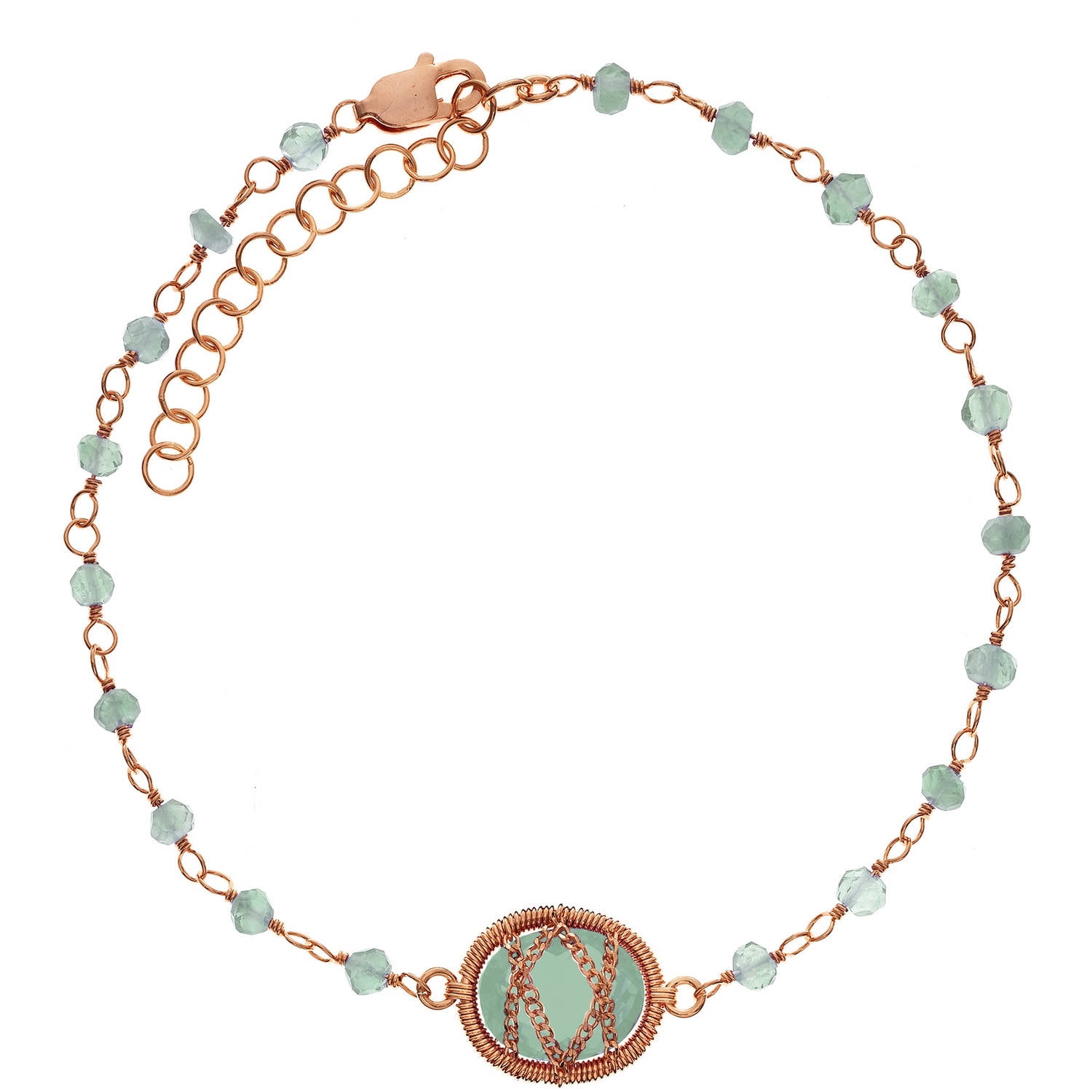5th & Main Rose Gold over Sterling Silver Hand-Wrapped Beaded Chalcedony Stone Bracelet by Generic