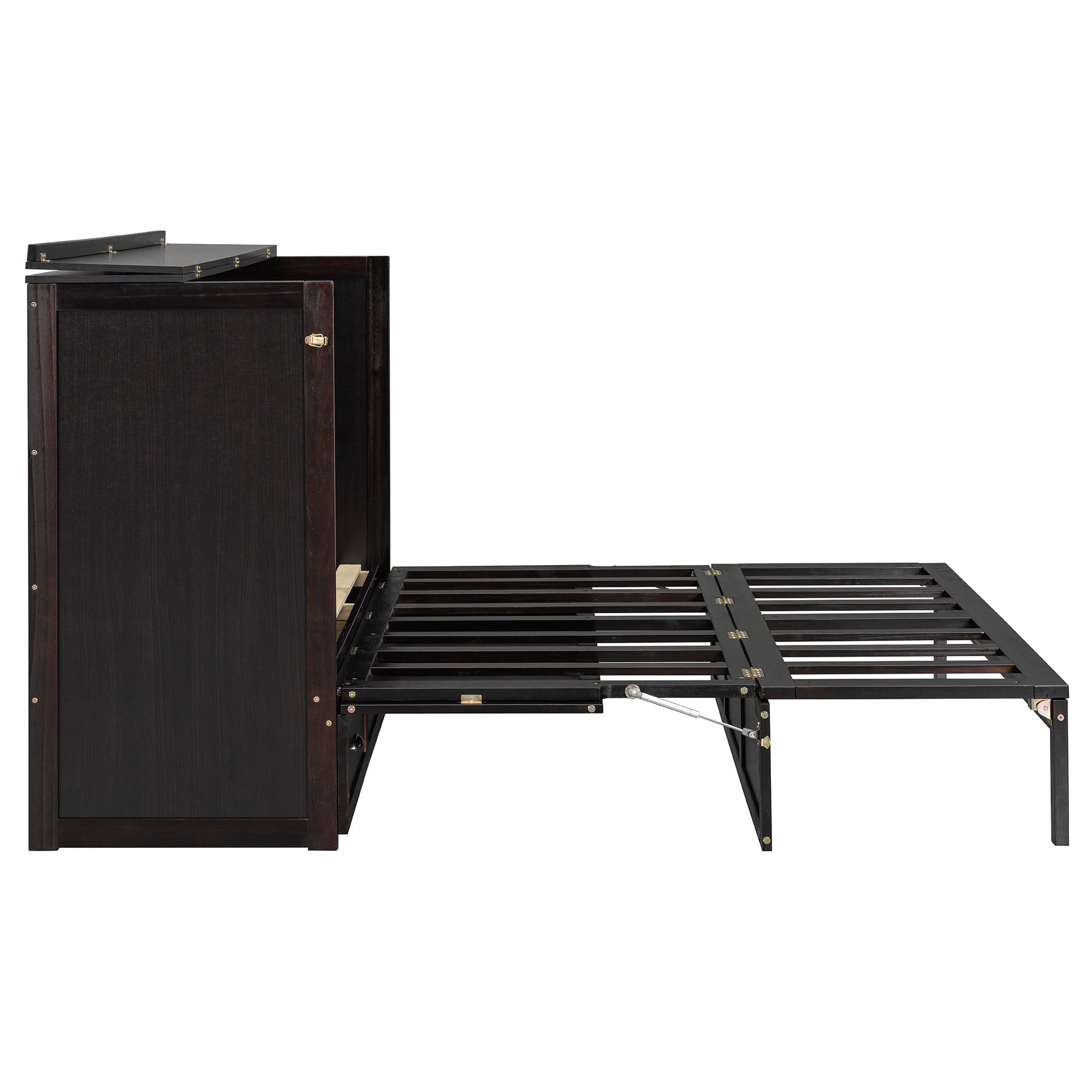 Mintazer Queen Size Murphy Bed with Charge Station & 3 Storage Drawers, Farmhouse Geometric Pattern Foldable Cabinet Wall Bed for Guest Room Small Apartment, Espresso