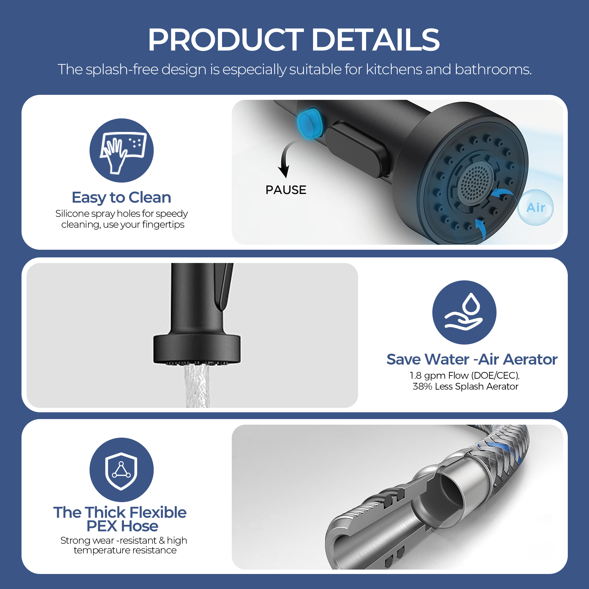 TVOFEK Matte Black Kitchen Faucet with 3-Mode Sprayer photo 7