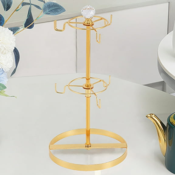 LWXPAIYY Coffee Mug Tree Holder for Counter,Double Tier Mug TeaCup Metal Holders Countertop,Golden Coffee Mug Tea Cup Stand Rack for Counter Top 6 Hooks(Gold,Crystal Ball)
