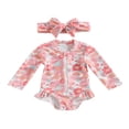 thumbnail image 1 of Kids Girls Rash Guard Swimsuit Romper Zipper Long Sleeve Sun Protection Bathing Suit with Headwear, 1 of 6