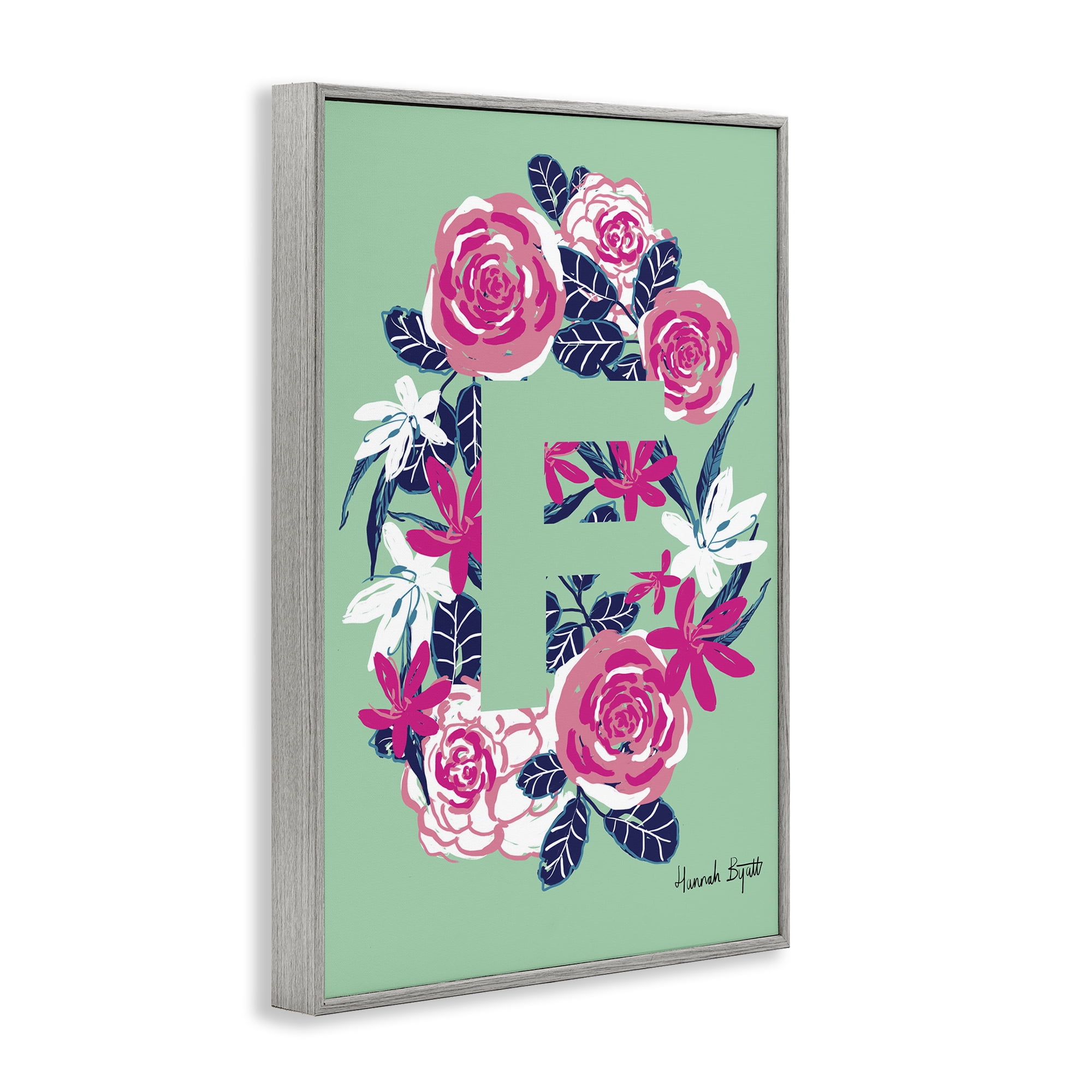 Stupell Industries Floral Bloom Letter F Botanical & Floral Painting Gray Framed Art Print Wall Art, 16 x 24