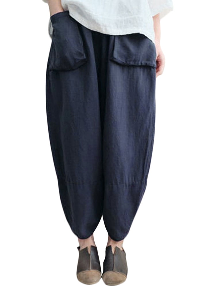 Vintage Women Harem Pants Elastic Waist 