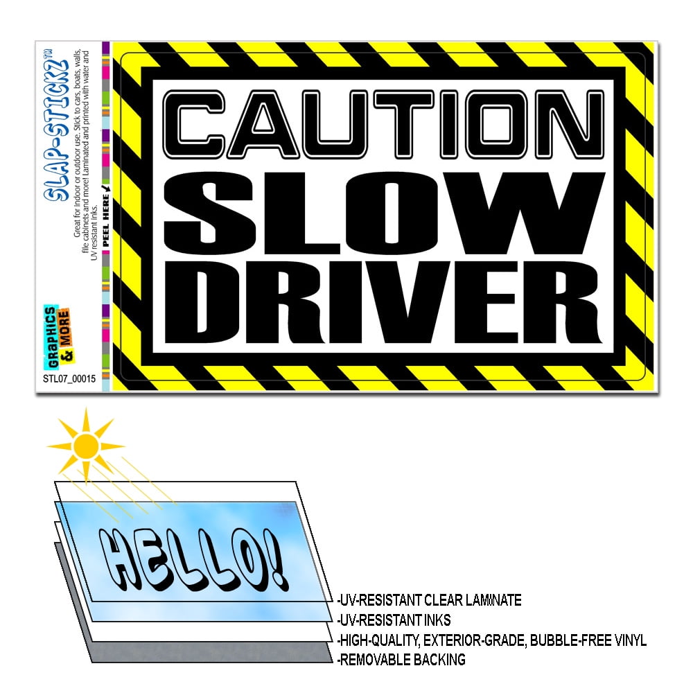 Caution Slow Moving Vehicle SLAP-STICKZ™ Premium Laminated Sticker Sign 