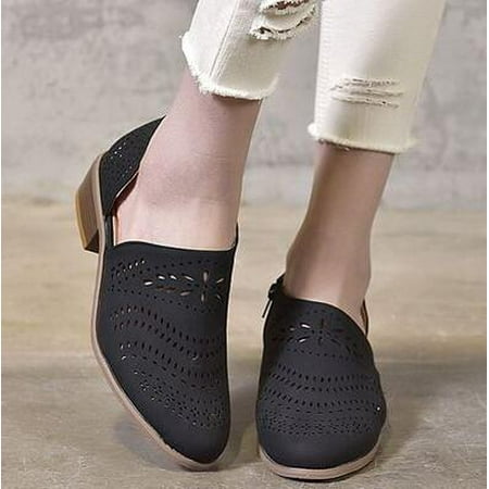 

2019 Fashion Women Boots Spring Summer Block Low Heel Ladies Booties PU Leather Hollow Out Ankle Platform shoes