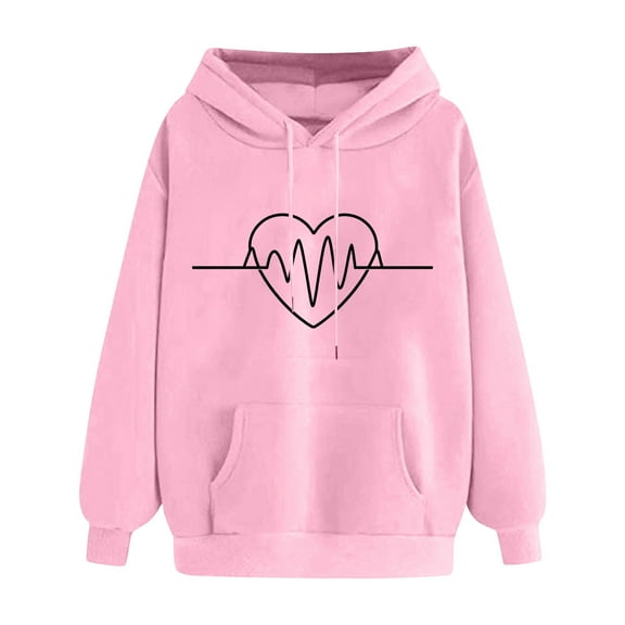 Ounisa Womens Hoodies Fall Long Sleeve Drawstring Pullover Tops with Pockets Fashion Loose Casual Heart Graphic Sweatshirt