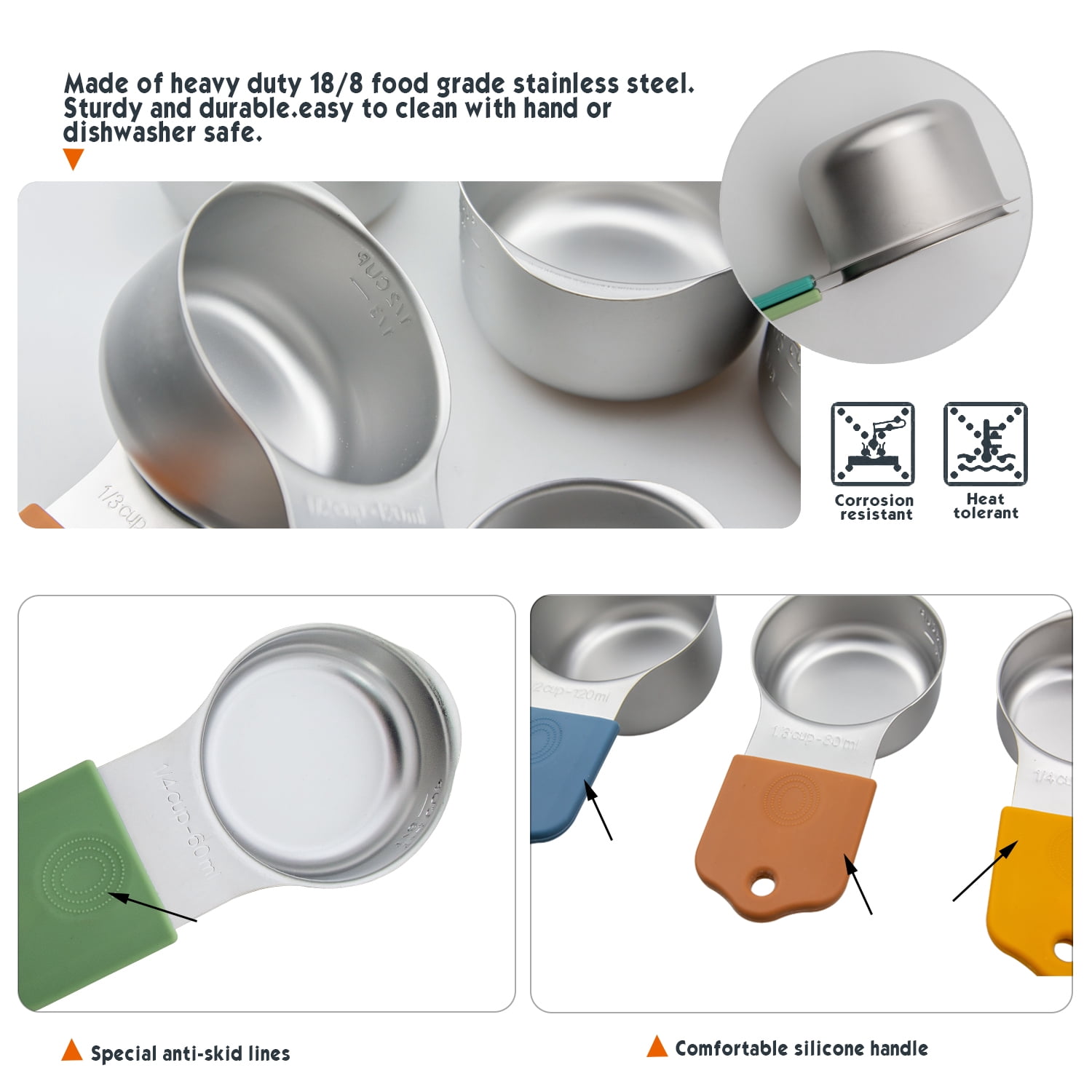 Stainless Steel Magnetic Stackable Collapsible for Liquid Dry Ingredients Measuring Cup Set, Set of 7, Multi-Color