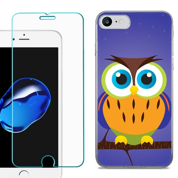 For Apple iPhone 7 / iPhone 8 Case, Slim-Fit TPU Phone Case, with Tempered Glass Screen Protector, by OneToughShield ® - Night Owl