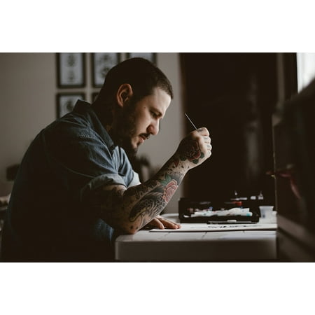 LAMINATED POSTER People Artist Tattoo Pen Drawing Art Design Man Poster Print 11 x (Best Male Tattoo Designs)