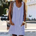 thumbnail image 4 of Robe Femme Rayée Col Rond Sans Manches Robe Courte, Bleu, G, 4 of 5