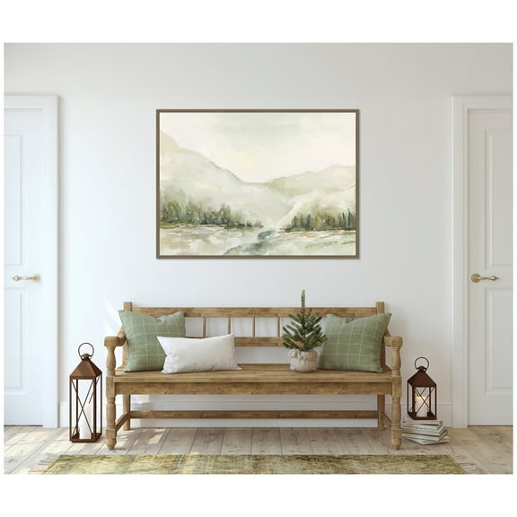 Kate and Laurel Framed Canvas Wall Art Print 'Winter Landscape 6' by Annie Quigley, 38 x 28 Sylvie Dark Gold Frame, Rustic Farmhouse, Landscape Art for Wall Decor