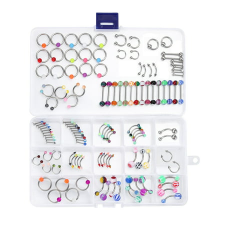 Body Piercing Kit Mix Lot in Case Jewelry Belly Ring Labret Tongue Eyebrow Tragus 120