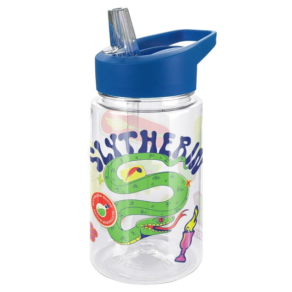Harry Potter Kids Tritan Plastic Water Bottle with Straw Lid and Handle, Reusable Tumbler for Toddlers, Unisex for Girls and Boys, 12oz, Trippy Slytherin